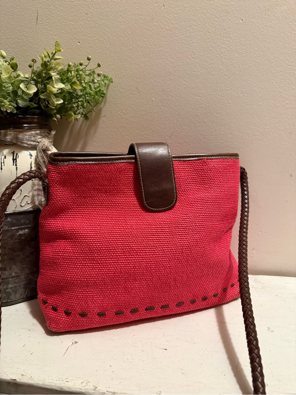 Relic Woven Purse Bag Red Color Medium Woven Rope Strap Key Clasp EUC